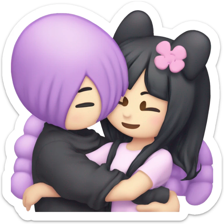 My melody kuromi hugging with anime boy with purple hair sticker