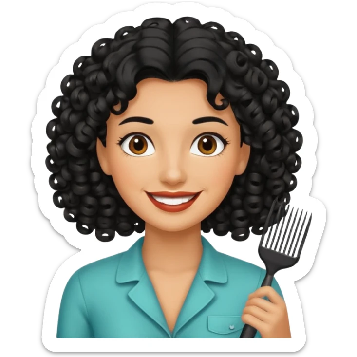 woman black hair hairdresser curls sticker