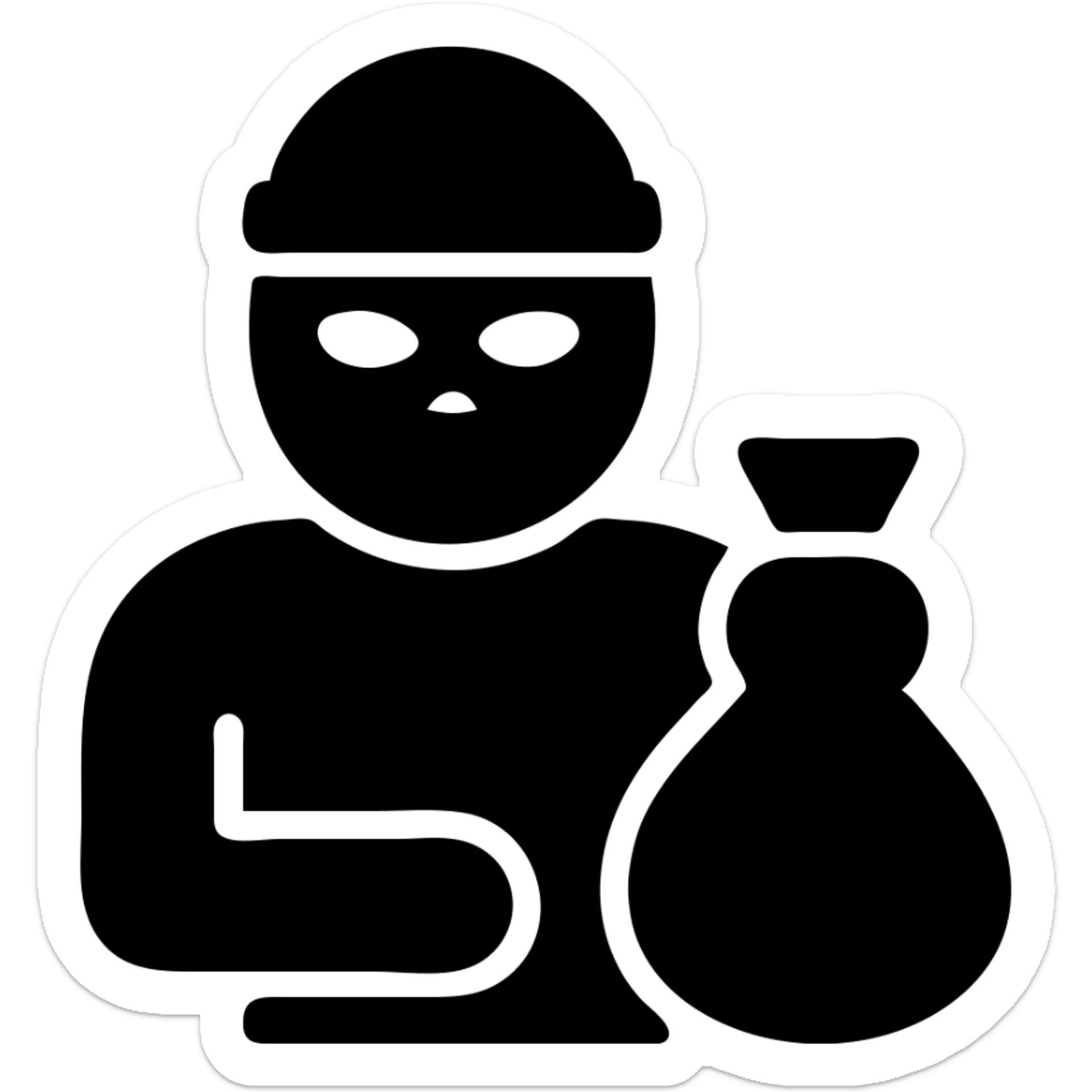 Add a bag of loot to the male thief character, keep the icon solid style, with no background. sticker