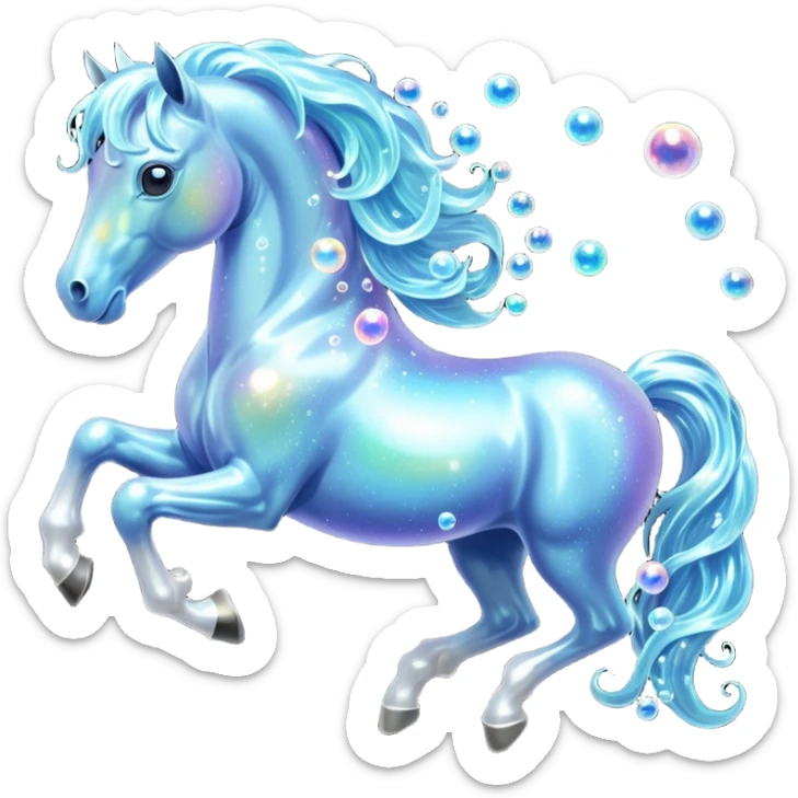 A magical horse made entirely of transparent bubbles and water, with a flowing mane of small bubbles sticker