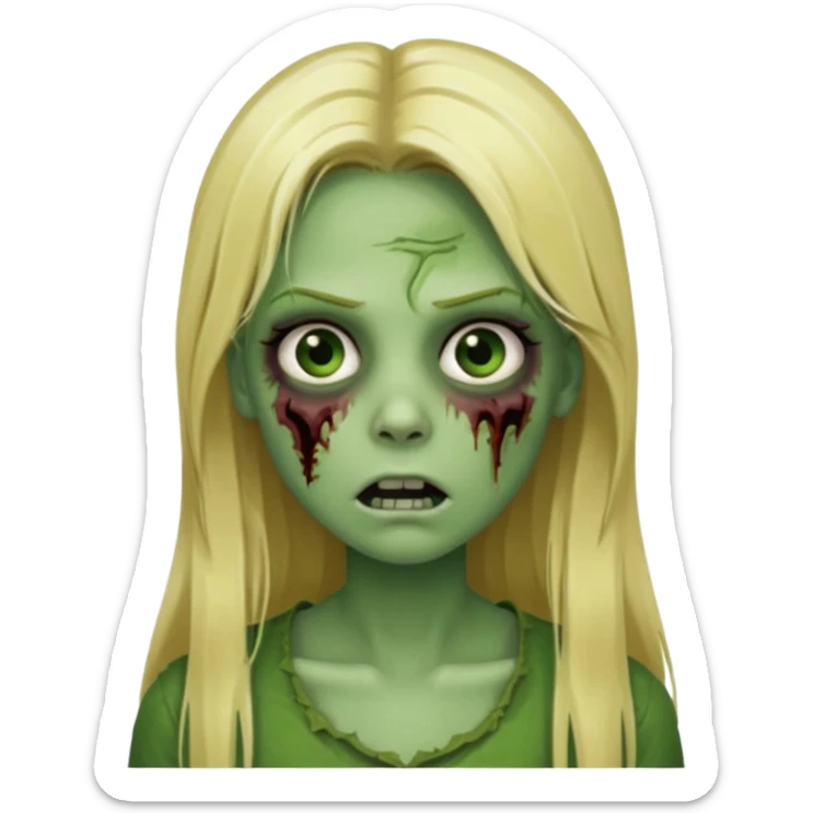 girl zombie with blonde straight long hair green skin and with no angry face and with the mouth closed sticker
