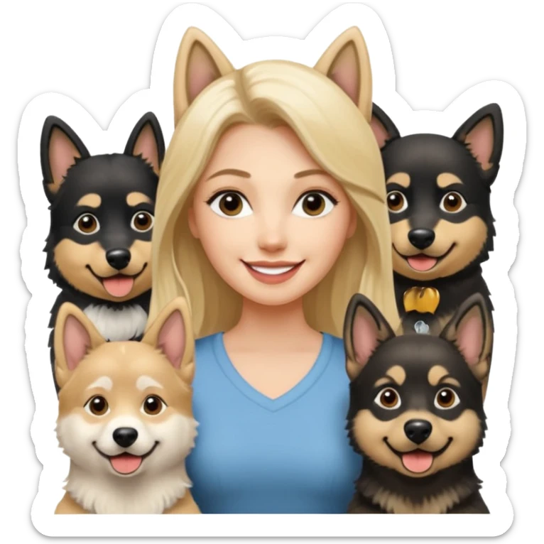 a lady, blonde long hair with 2 german shepards and one black and white alaskan malanute sticker