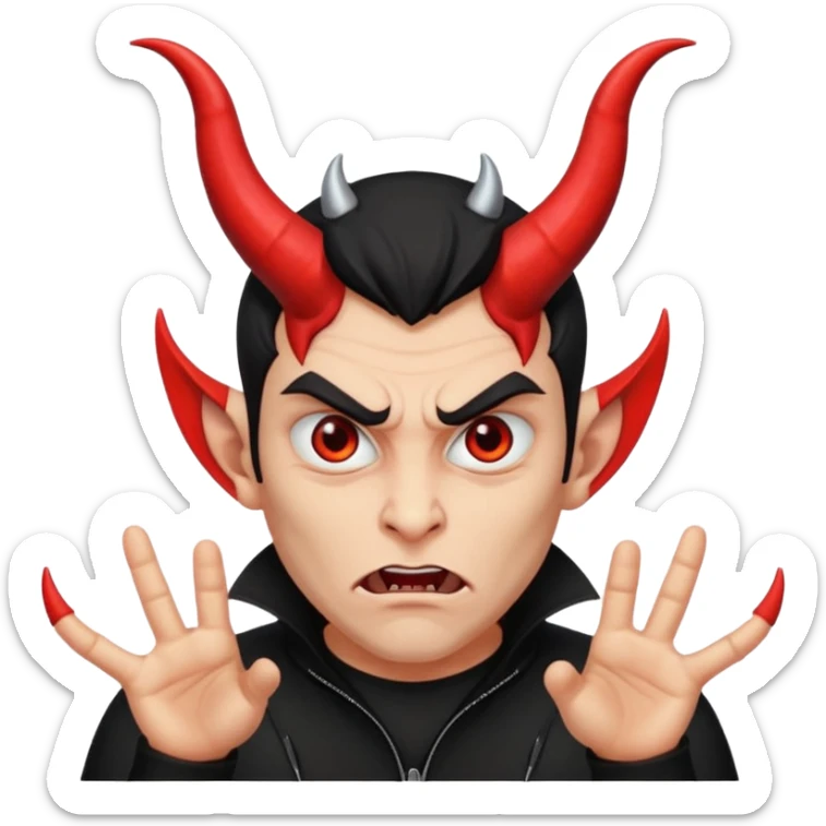 The guy looks at you with contempt and disgust, rolls his eyes, and wears black clothes and has devil horns. sticker