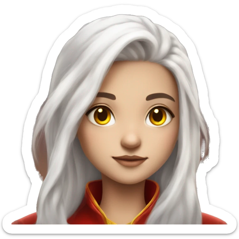 white hair + yellow eyes + red shooting star sign on the forehead + 2 dragon horn + beautiful girl  sticker