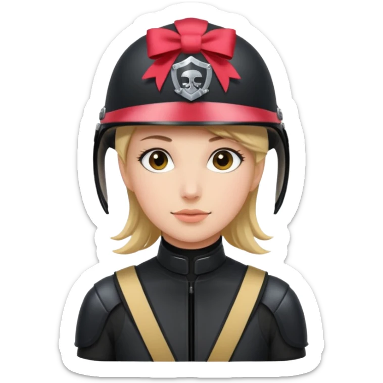 Rider helmet black matte at the back theres ribbon attached for female rider sticker