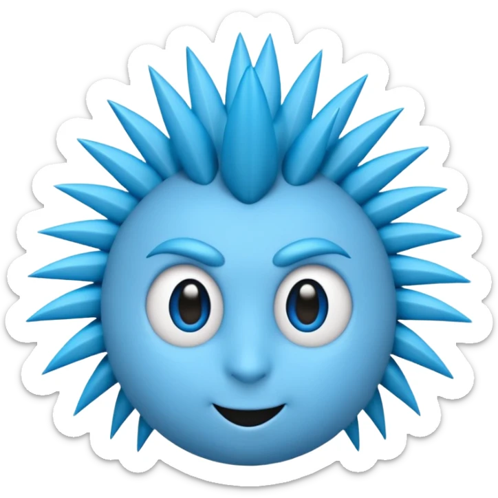 blue emoji face with sharp quill hair spikes and big white eyes, 3D emoji style, 1:1
 sticker