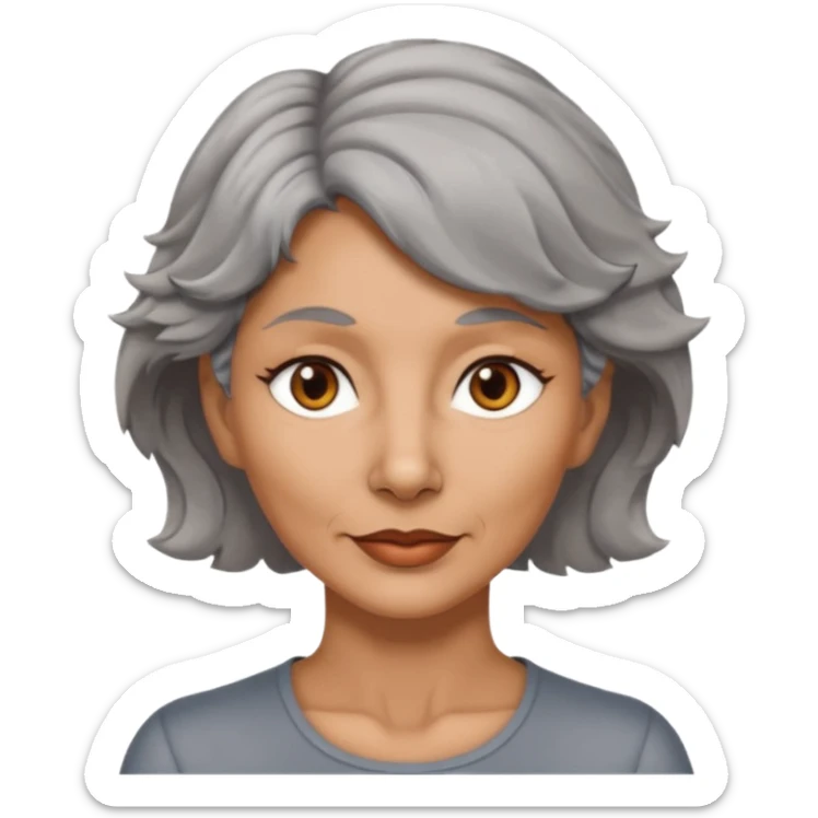 woman 50 years old, tanned skin, short grey wavy wolf cut hair, brown eyes sticker