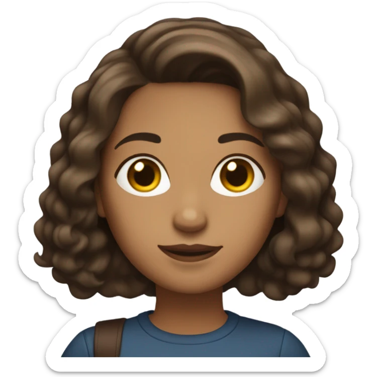 woman light brown skin shoulder length dark brown wavy hair with laptop, dark brown eyes sticker