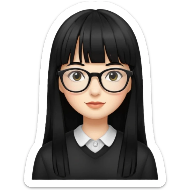 lecture girl with straight bangs fringe long black color hair  sticker