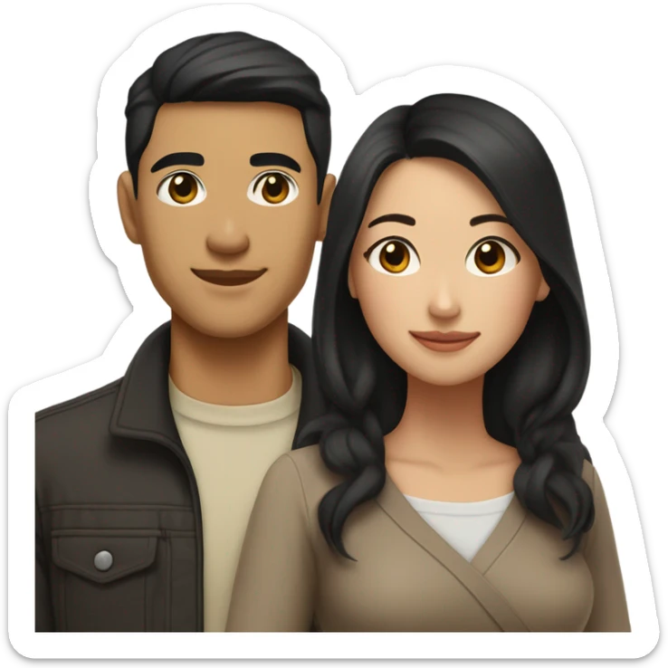 Brown eyes tan skin Asian man with brown eye black hair light fair skin woman in love  sticker