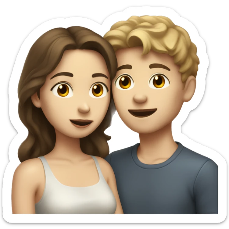A pale brunette boy and a pale brown-haired girl kissing sticker