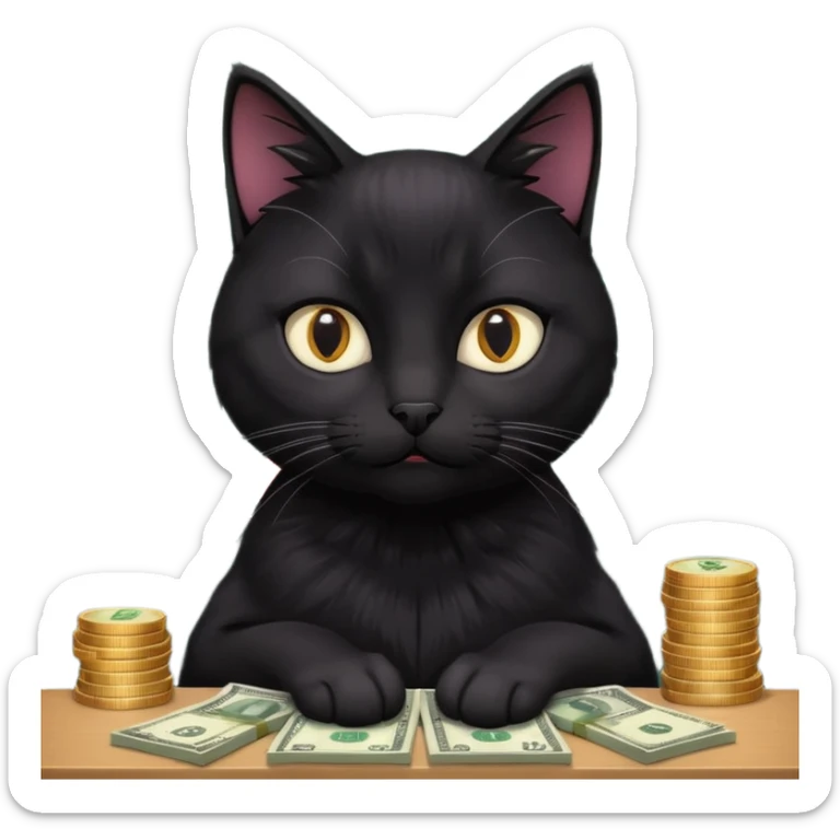 stock investing black and smart cat, with stock charts and money sticker