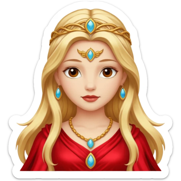 Freya, Goddess of Love from Gods and Goddesses with long golden blonde hair, red outfit sticker
