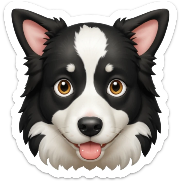 A black and white border collie has the hoof of a cow in her mouth. sticker