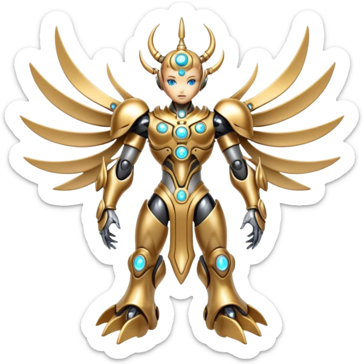 Shiny Futuristic Mechanical Glossy Celestial Godly Divine Metal-Fakemon-Pokemon-Digimon-Spectrobes-fusion, full body sticker