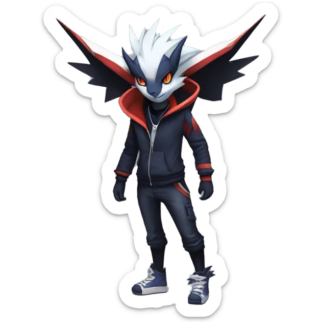 Cool Dark Edgy Absol-Noivern-Quilava-Litten-Pokémon with edgy stripes hoodie spiked collar punk Full Body sticker