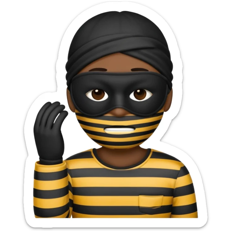 a robber emoji with a striped  shirt and a mask covering eyes sticker