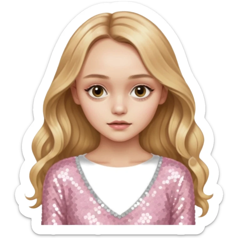 Lily-Rose Depp with long golden blonde hair, pale pink sequin outfit sticker