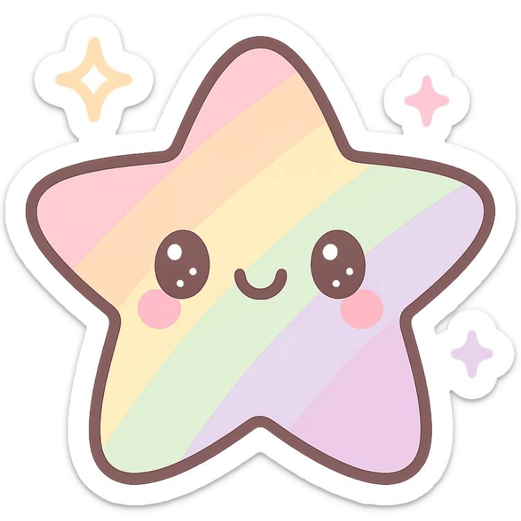 kawaii style sea star, rainbow pastel colors, bedazzled, cute face, sparkles sticker