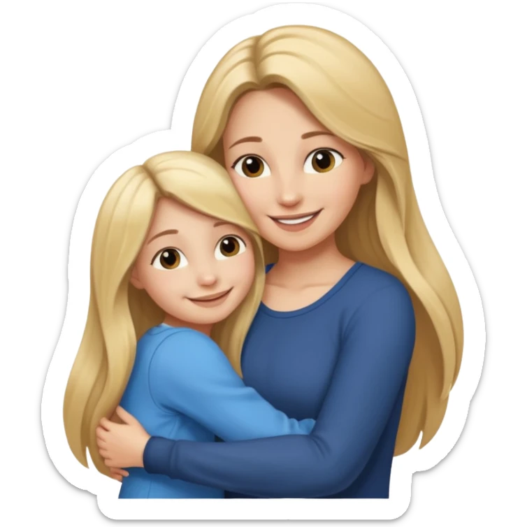 A beautiful mother with long brown hair hugging her cute 12yr old blonde hair daughter super happy sticker