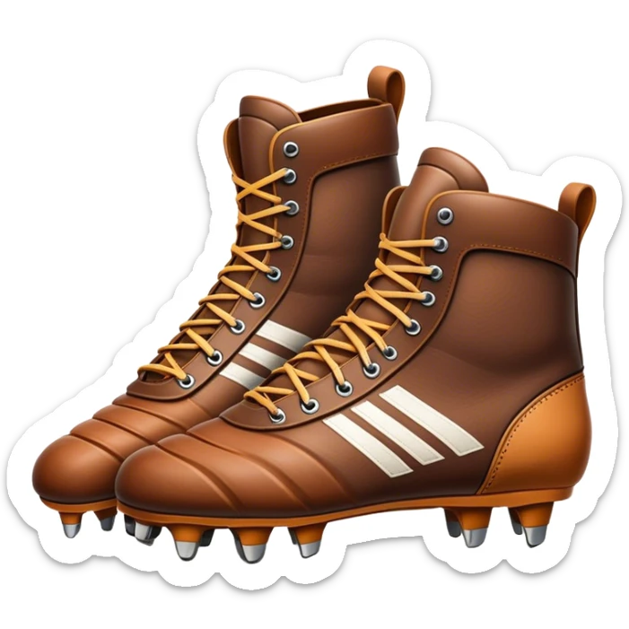 Cinematic Realistic image of a pair of rugby boots, showcasing sturdy leather construction, detailed cleat patterns and textured surfaces, illuminated by vibrant outdoor lighting that captures their athletic purpose sticker