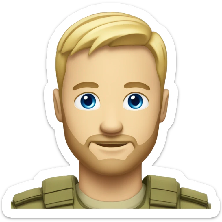 professional man leader in motivation professional casual dress, blue-eyed blonde very short hair like militar cut with a shadow of a beard sticker