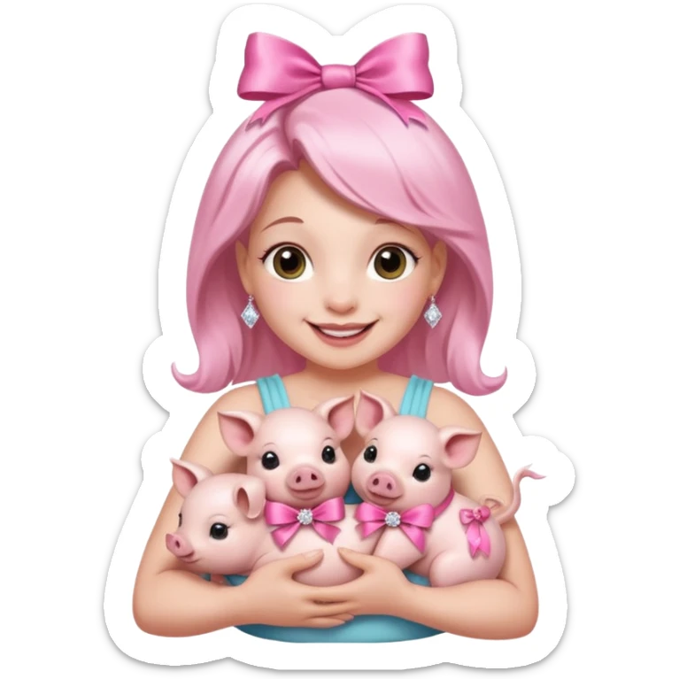 woman holding baby pigs with ribbons and crystals sticker