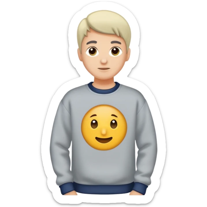 Saçı uzun ve arkadan bağlı, beyaz tenli, sakallı 24 yaşlarında, üzerinde gri  sweat olan bir erkek çiz sticker