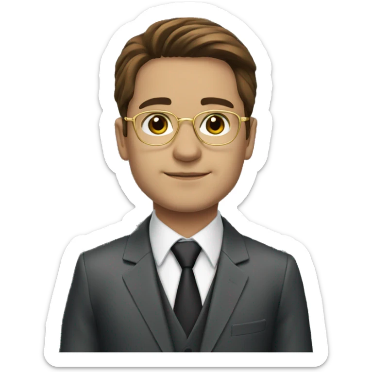 lawyer in suit with brown hair and brown eyes and gold glasses sticker