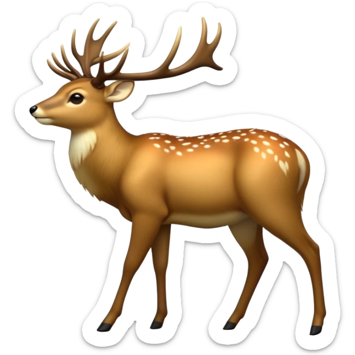 cinematic-[deer]-realistic-full-body-standing on all fours-emoji,-tail-tucked-close,-head-tilted-dramatically,-sleek-[fawn]-fur,-simplified-yet-realistic-focused-features,-highly-detailed,-glowing-with-an-almost-sarcastic-glow big antlers sticker