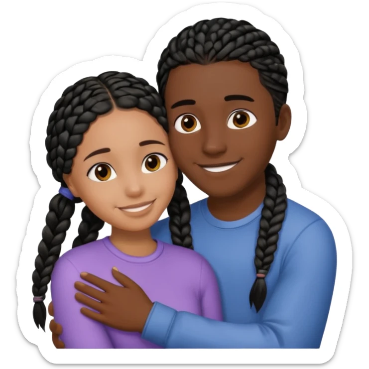 dark skin, black girl with black braids hugging her white boyfriend with straight parted brown hair and olive skin sticker