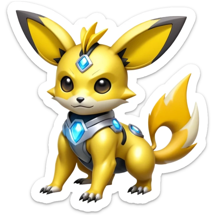 Shiny Futuristic Colorful Cyber-Pichu-Raichu-Renamon-Zeraora-hybrid-creature sticker