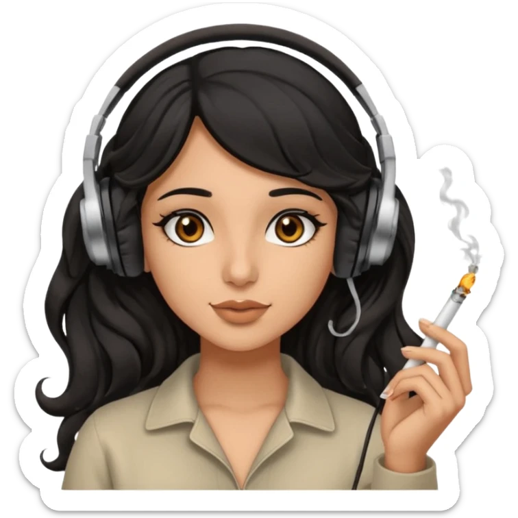Arab girl, brown eyes, wavy hair, smoking weed, listening to music  sticker