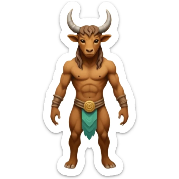 solarpunk style, oil paint - skinny The Minotaur stands in the middle of the labyrinth sticker