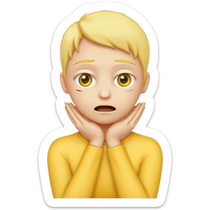 Yellow face emoji strangling itself with 2 arms crossed and hands saround neck and eyes looking up slightl sticker