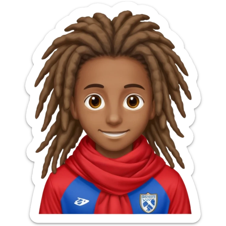 "- nam
- 17 tuổi
- Da nâu
- Tóc Dreadlock, đội khăn xanh nước biển
- Cười mỉm, mắt to
- Mặc áo bóng đá màu đỏ sticker