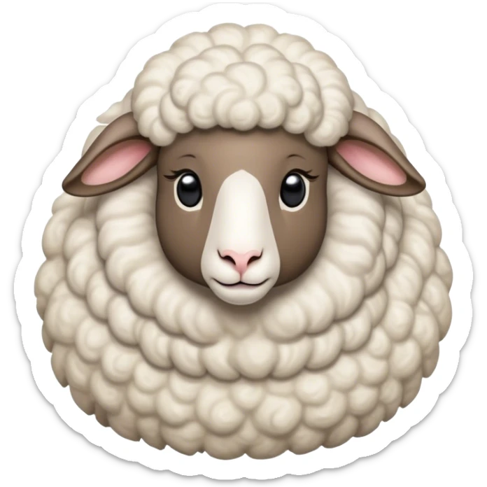 Cinematic Noble Sheep Portrait Emoji, Poised and regal, with a large, sturdy build and a luxuriously fluffy, well-groomed white fleece, deep-set soulful gentle eyes, Simplified yet sharp and sophisticated features, highly detailed, glowing with a soft, dignified glow, high shine, intelligent and calm, stylized with an air of pastoral majesty, focused and attentive, soft glowing outline, capturing the essence of a watchful and confident sheep, so majestic it feels as though it could amble out of the screen with effortless authority! sticker