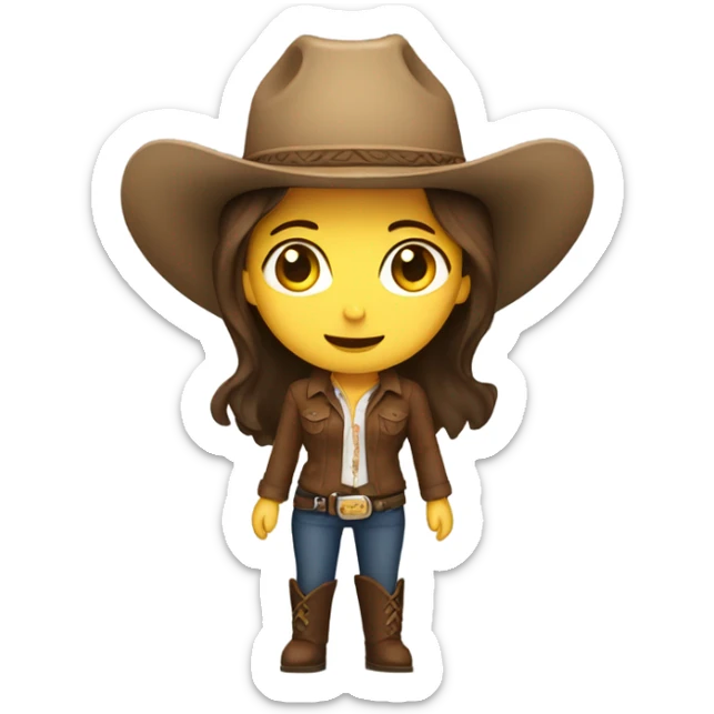 brown hair girl with deep brown cowboy hat, default yellow skin sticker