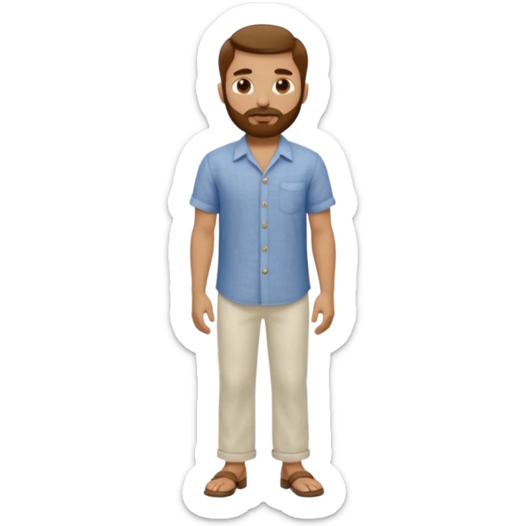 Chico moreno, pelirrojo, barba, camisa lino y pantalón blanco cuerpo entero sticker