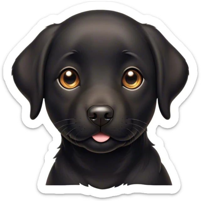 Cinematic Cute Black Labrador Portrait Emoji, Head tilted playfully and inquisitively, featuring a glossy black Fur with a healthy sheen, round, sparkling brown eyes filled with curiosity, Simplified yet irresistibly adorable features, highly detailed, glowing with a warm, friendly glow, high shine, affectionate and spirited, stylized with a touch of whimsy, bright and endearing, soft glowing outline, capturing the essence of a mischievous yet loving companion, so playful it feels like it could dash out of the screen and into your arms! sticker
