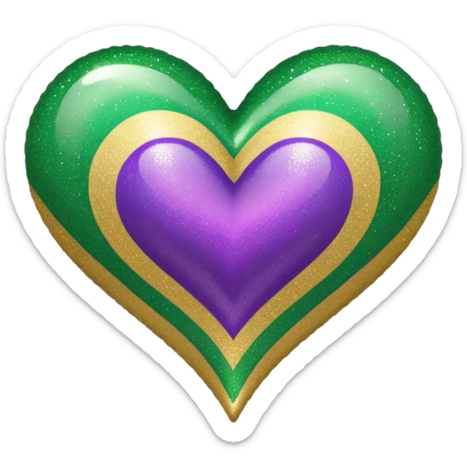 Gold, purple and green glitter ombré Mardi Gras heart sticker