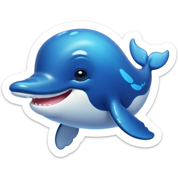 Cinematic Cute Humpback Whale Portrait Emoji, Head tilted playfully and inquisitively, featuring a softly rounded body with bright, sparkling eyes and an adorably expressive mouth, Simplified yet irresistibly adorable features, highly detailed, glowing with a warm, ocean-blue glow, high shine, affectionate and gentle, stylized with a touch of whimsical aquatic charm, soft glowing outline, capturing the essence of a friendly and endearing whale that seems as if it could sing its way into your heart! sticker