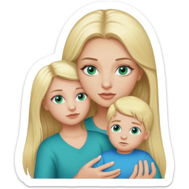 blonde baddie girl  with blue-green eyes, Long lashes, long hair, Holding her little Boy  sticker
