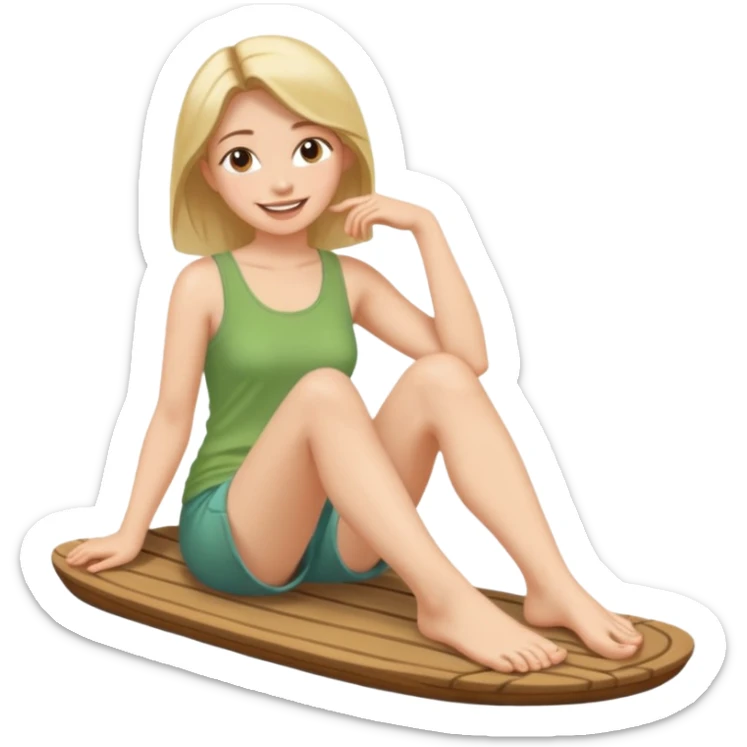 a woman sitting barefoot with one talking detailed pretty face on each foot's sole sticker