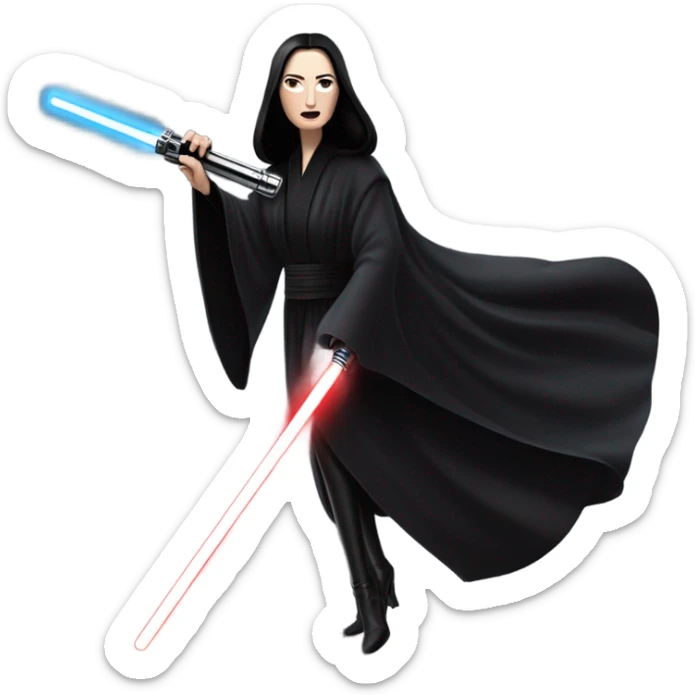 Jedi teen Morticia Addams racing on an antigrav red imperial patrol space speeder  sticker