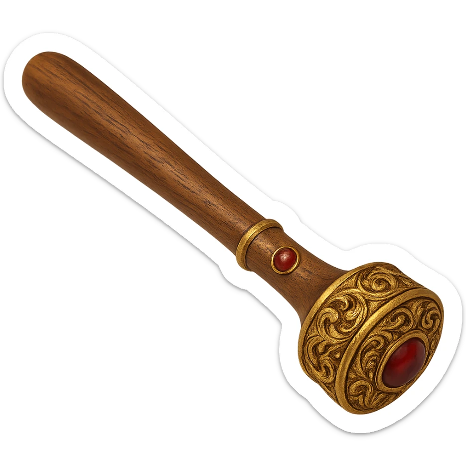 Remove the head of the gavel, leaving only the ornate handle with gemstone details. Keep the background transparent. sticker