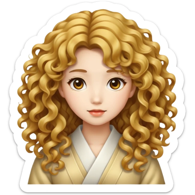 Japanese girl with big golden wavy curly hair sticker