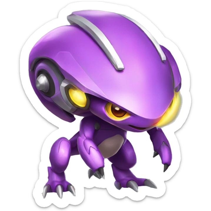 a shiny colorful Genesect-Raptor-Fakémon—hybrid with a futuristic visor-helmet full body sticker