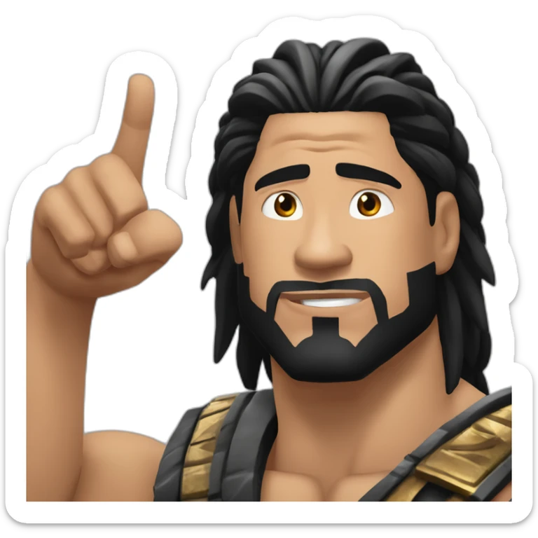 Roman reigns acknowledging himself as the tribal chief with his index finger pointing to the sky and has a stern stoic look on his face sticker
