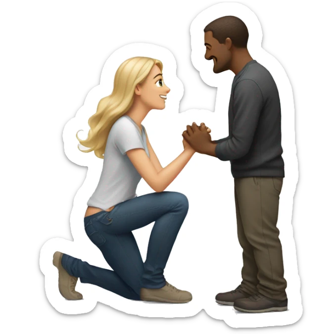 man kneeling in front of woman and looking up at woman sticker